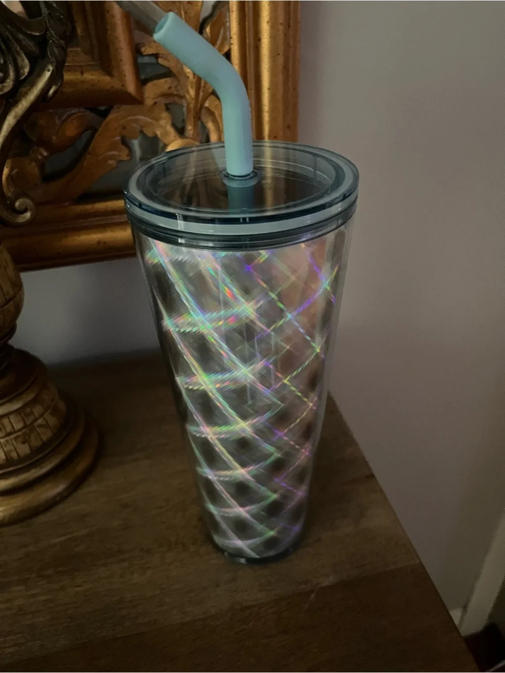 Starbucks Iridescent Holographic Tumbler with Light Blue Straw